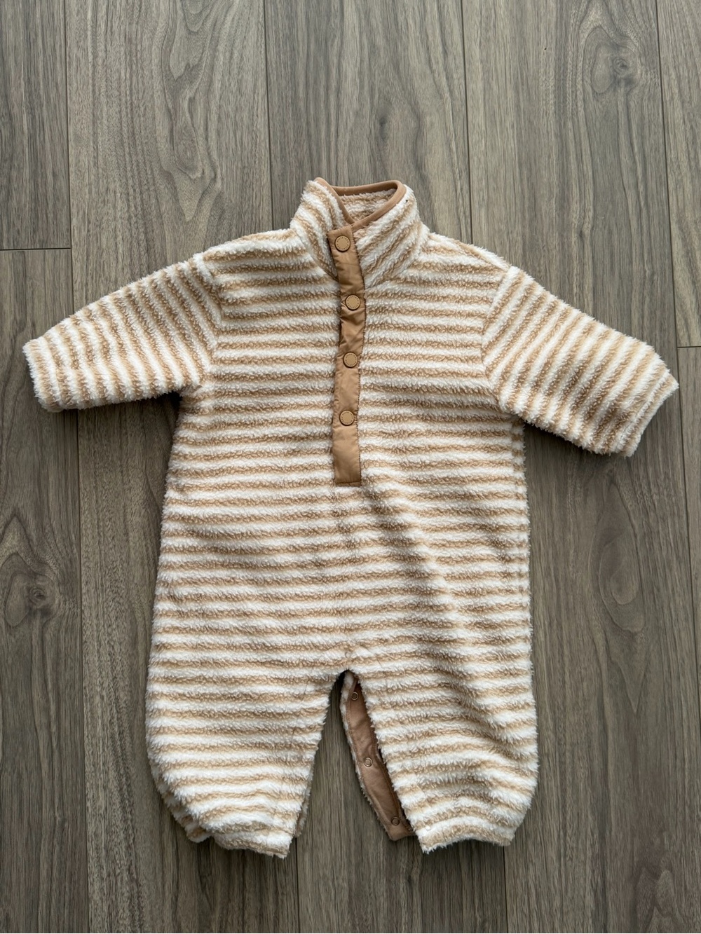 Rylee + Cru Cream and Beige Striped Fleece One-Piece